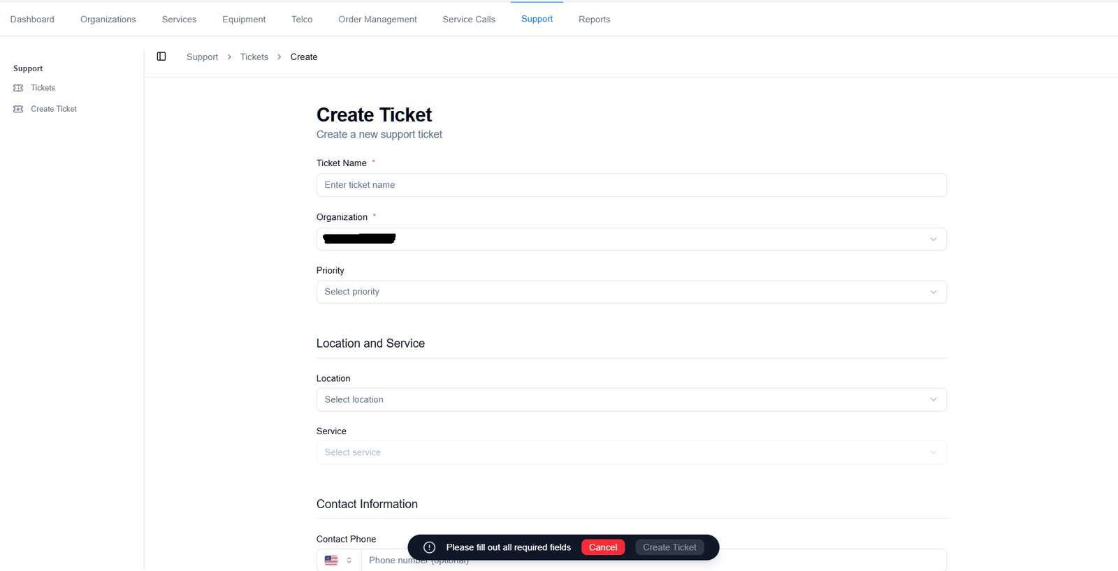 Creating a ticket
